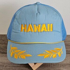 Vintage Hawaii Embroiderer  Mesh Back Blue Gold Hat Cap Adjustable Snapback Brim